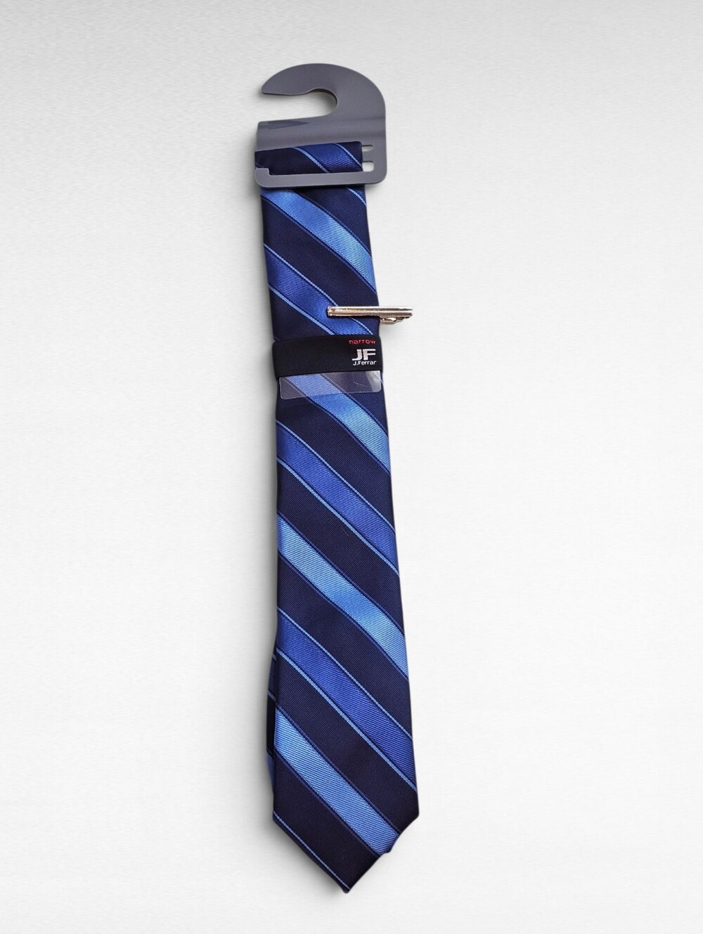JF J. Ferrar Necktie with Tie Clip Narrow Blue and Black